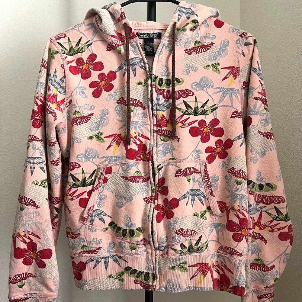 Pink Floral Lucky Brand Zip Up Hoodie, Size S